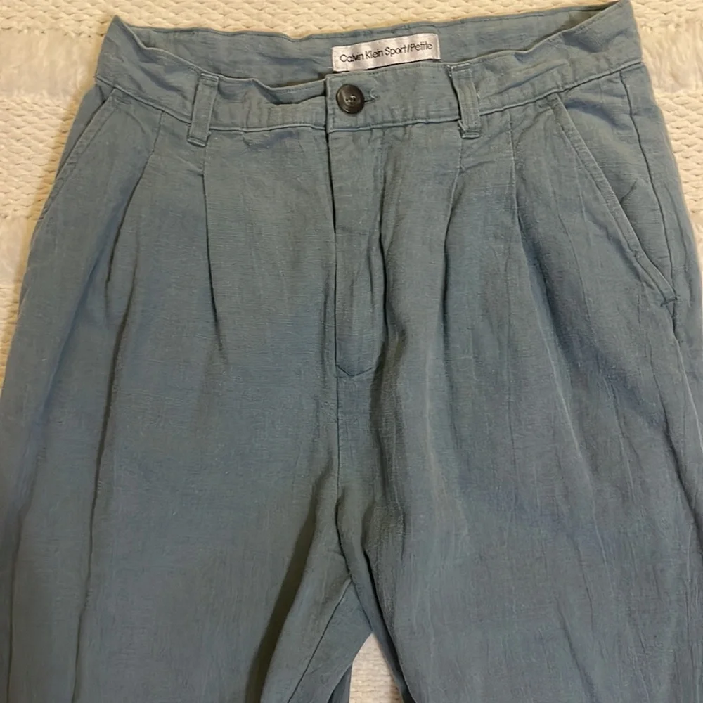 Calvin Klein linen pants green 10 Petite - Picture 2 of 16